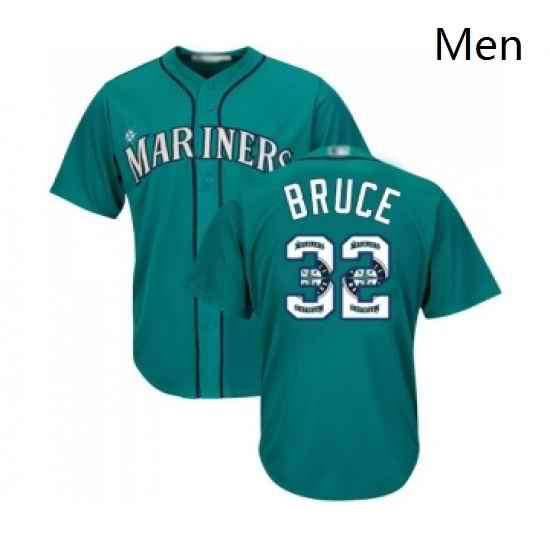 Mens Seattle Mariners 32 Jay Bruce Authentic Teal Green Team Logo Fashion Cool Base Baseball Jersey